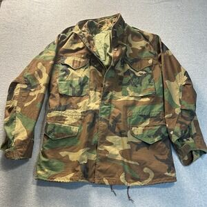 Vintage M81 Woodland Camo M65 Field Jacket Mens Military 4Pocket Combat Coat 44"